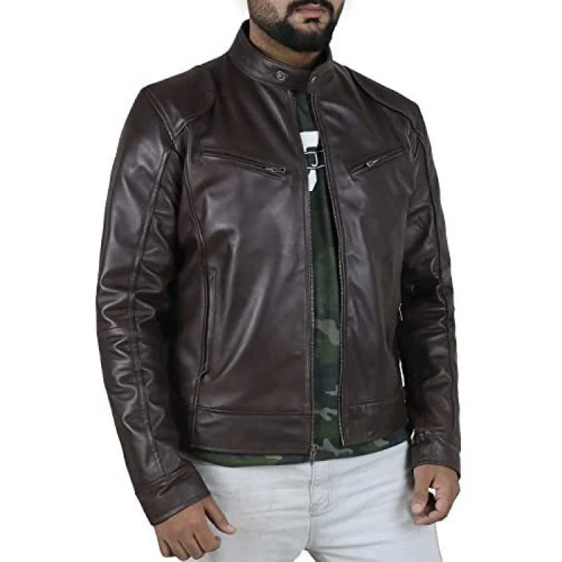 Herren Bikerjacke mit Stehkragen und Reißverschlusstaschen