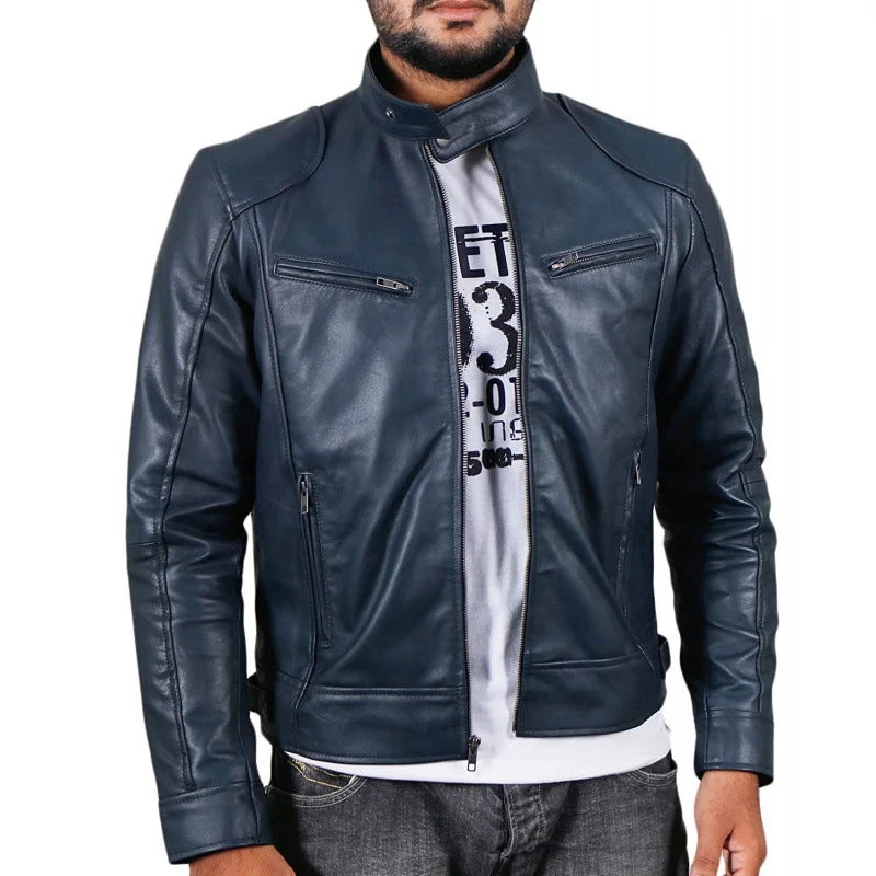 Herren Bikerjacke mit Stehkragen und Reißverschlusstaschen