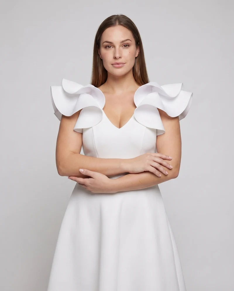 Damen Cocktailkleid A-Linie V-Ausschnitt Volantärmel