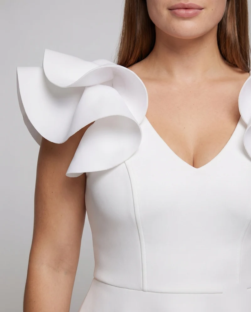 Damen Cocktailkleid A-Linie V-Ausschnitt Volantärmel