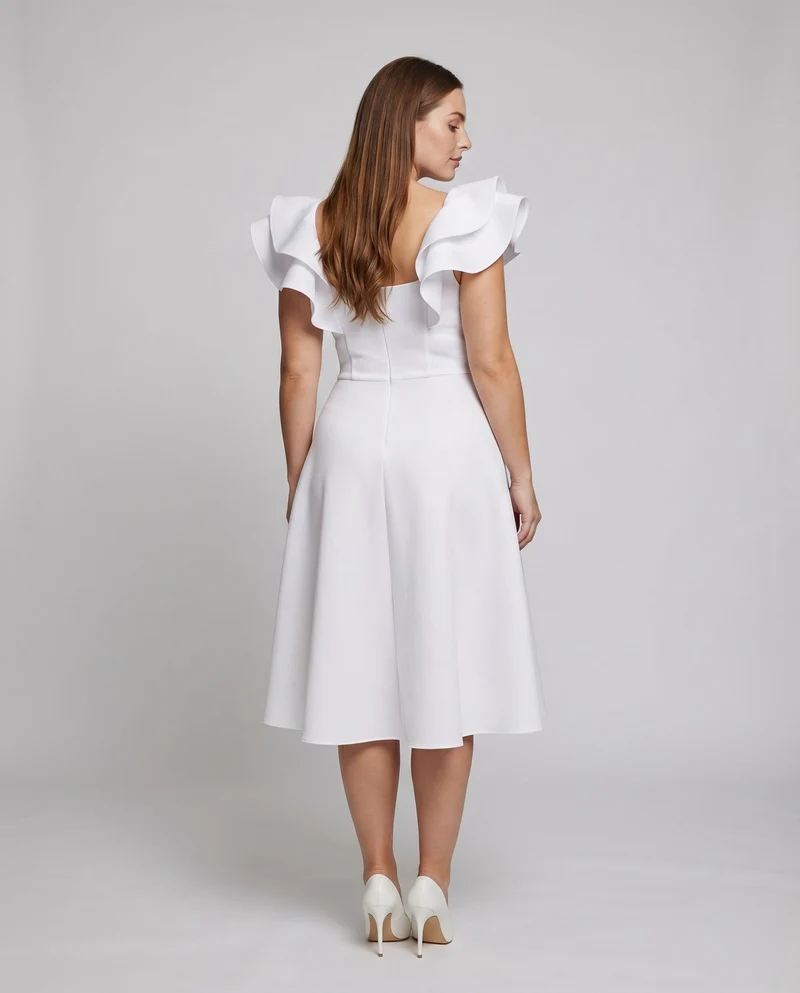 Damen Cocktailkleid A-Linie V-Ausschnitt Volantärmel