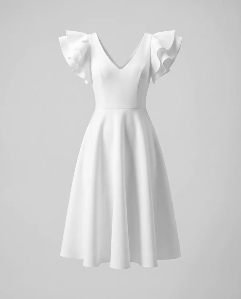 Damen Cocktailkleid A-Linie V-Ausschnitt Volantärmel