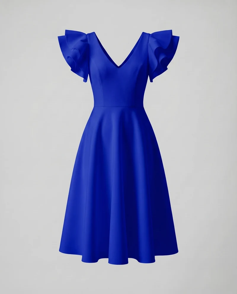 Damen Cocktailkleid A-Linie V-Ausschnitt Volantärmel