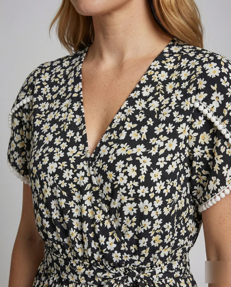 Damen Fließende GänsNord Taschenlümchen-Print Chiffon Midikleid