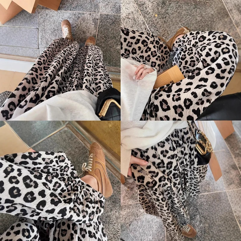 Damen Weit geschnittener Leoprint Rock mit elastischem Bund Nord Taschen