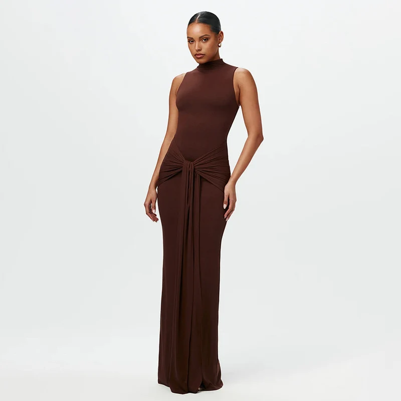 Damen Elegantes Maxikleid mit raffiniertem Knotendesign