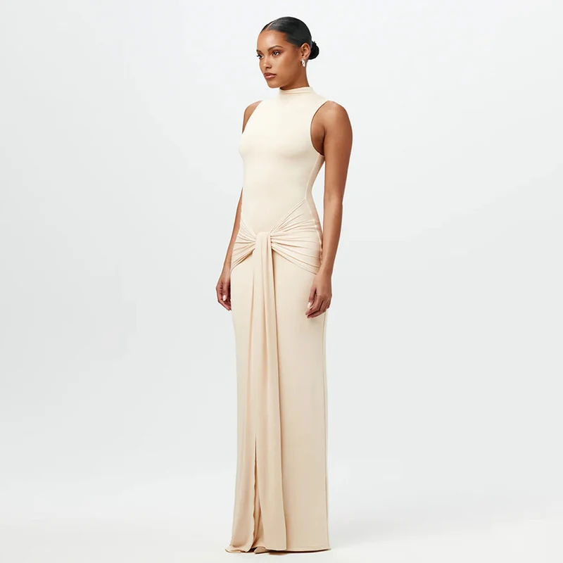 Damen Elegantes Maxikleid mit raffiniertem Knotendesign