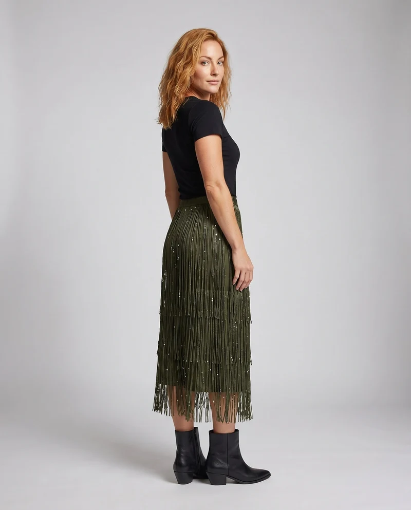 Damen Fransenrock mit glitzernden Details und schwingendem Design Nord Taschen