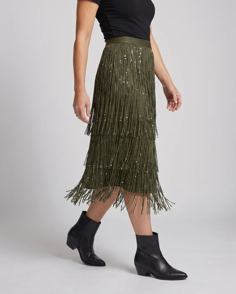 Damen Fransenrock mit glitzernden Details und schwingendem Design Nord Taschen