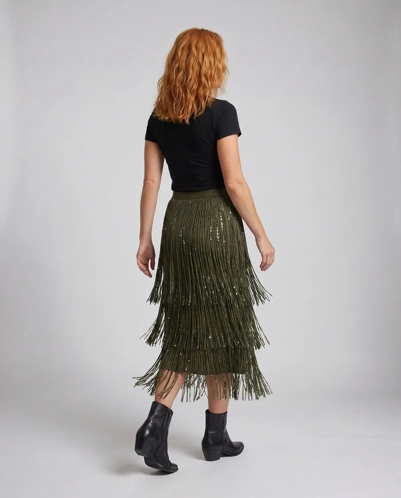 Damen Fransenrock mit glitzernden Details und schwingendem Design Nord Taschen