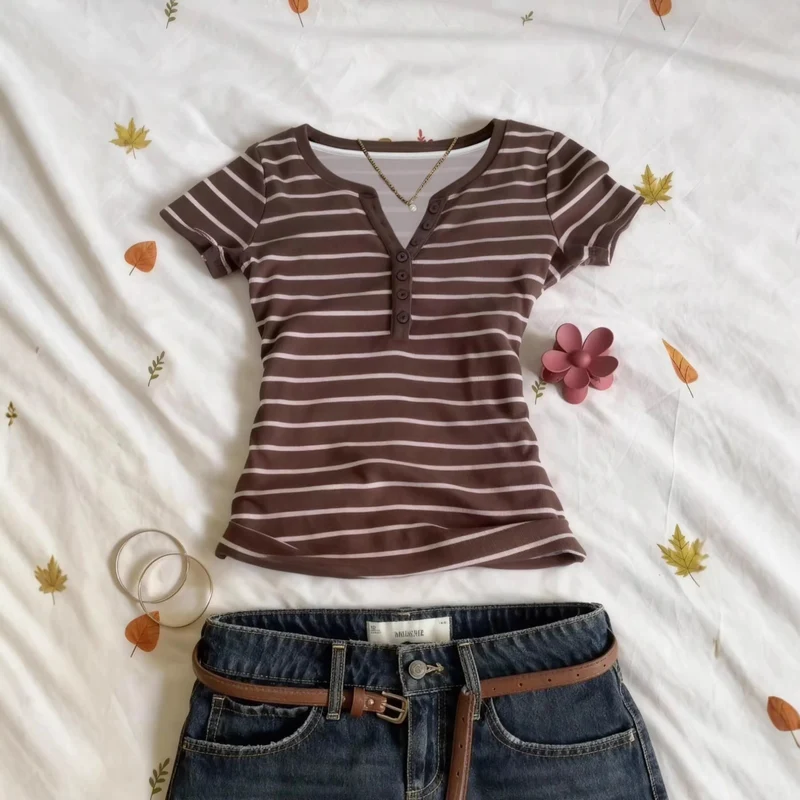 Damen Kurzarmshirt mit Knopfleiste