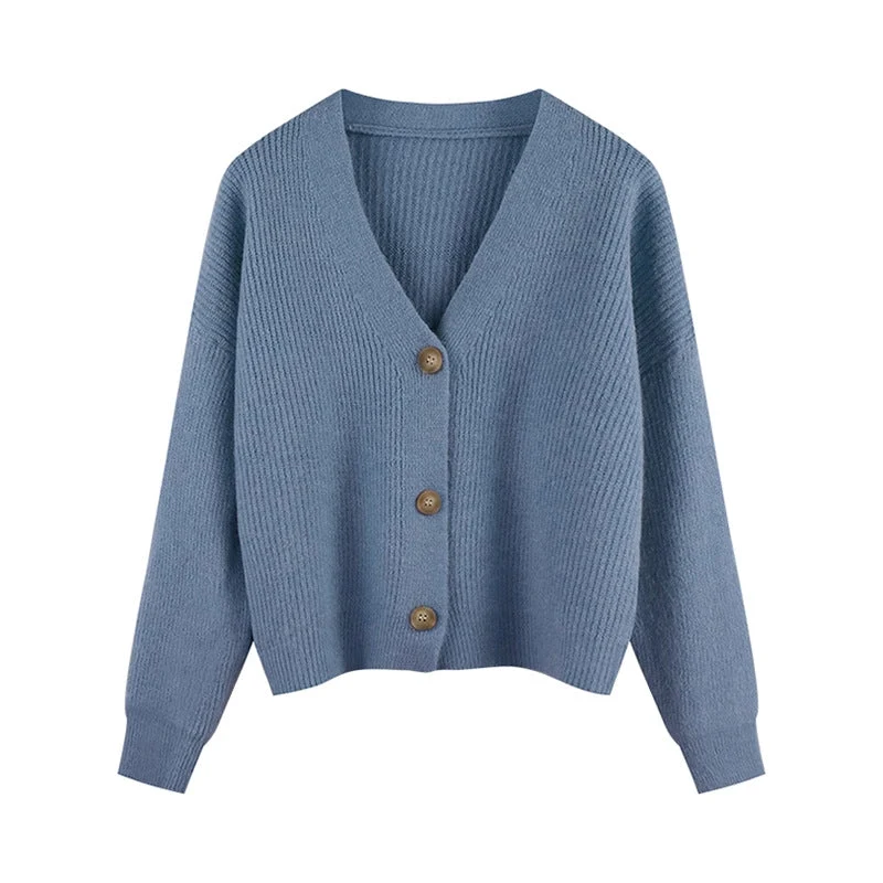 Damen Strickjacke mit V-Ausschnitt und hochwertigen Knopfdetails
