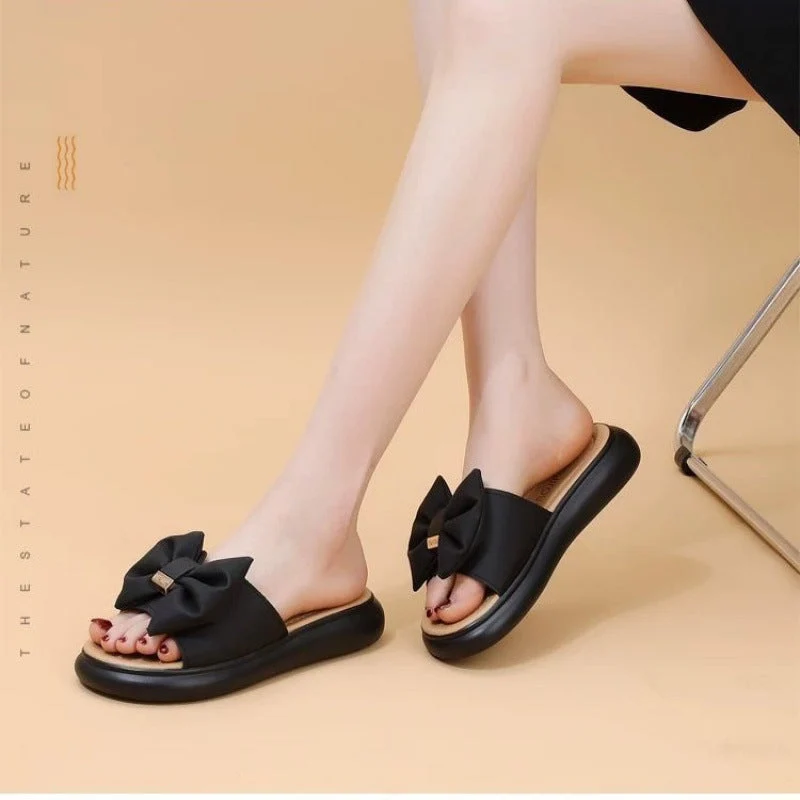 Damen Badesandalen mit dekorativem Schleifendesign und bequemer Sohle
