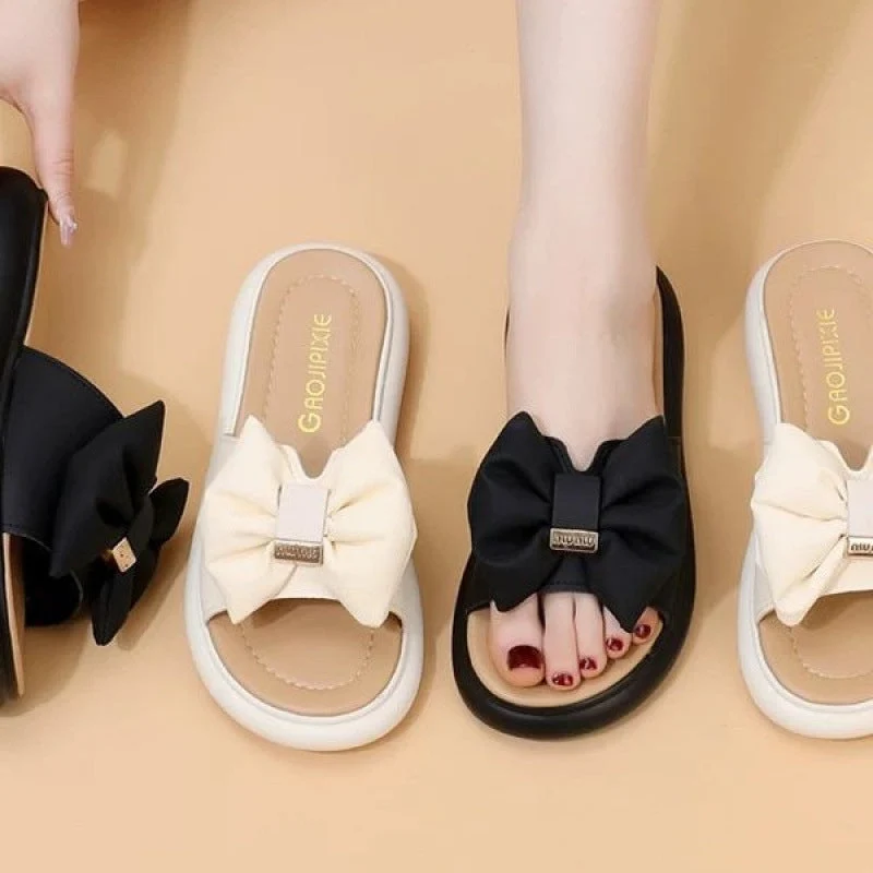 Damen Badesandalen mit dekorativem Schleifendesign und bequemer Sohle