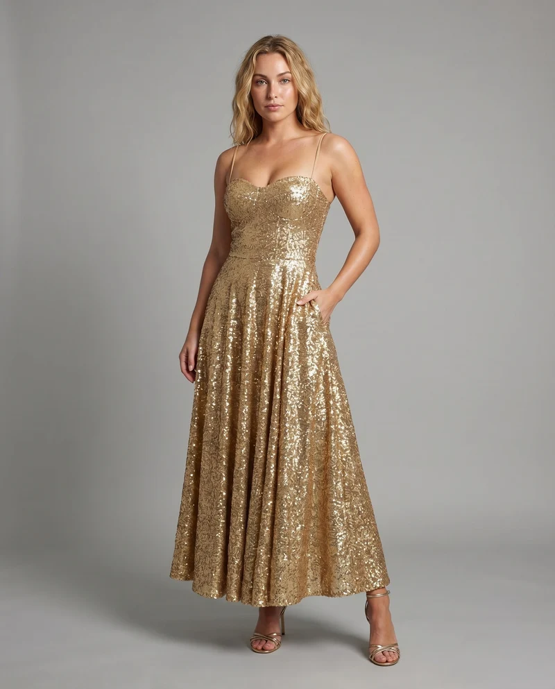 Damen Midikleid Trägerlos Bustier Faltenrock