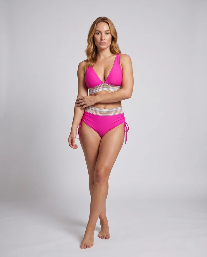 Damen Hochgeschnittener Bikini mit V-Ausschnitt und gerafftem Detail Nord Taschen
