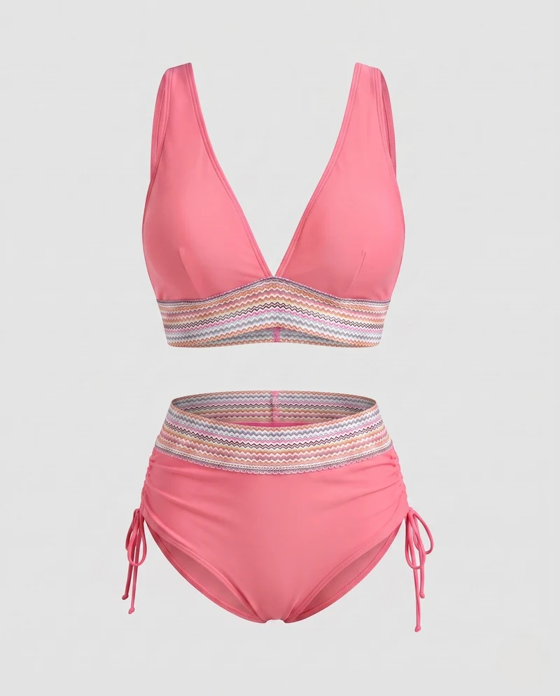 Damen Hochgeschnittener Bikini mit V-Ausschnitt und gerafftem Detail Nord Taschen