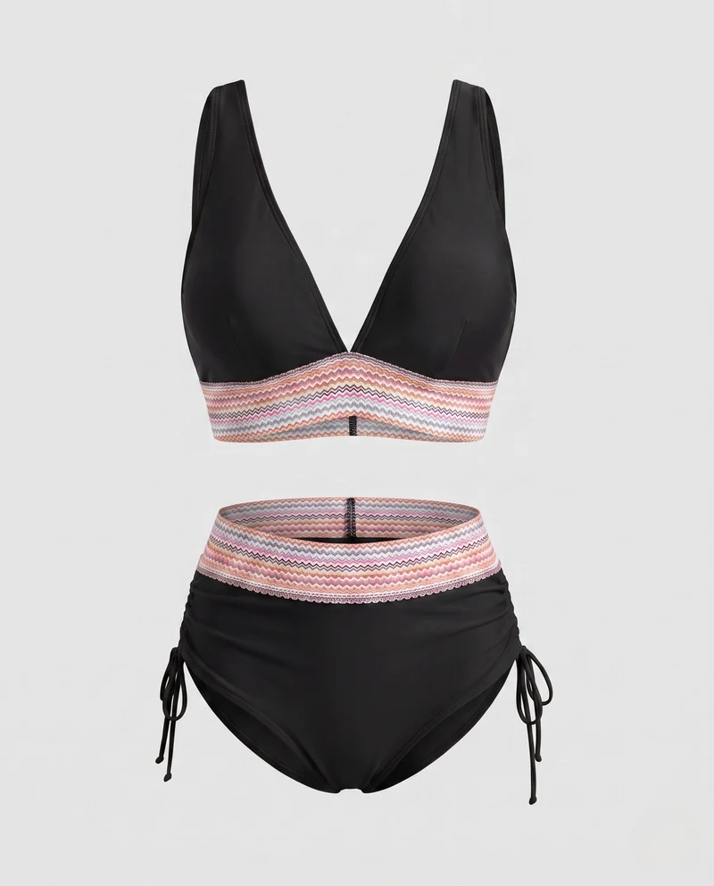 Damen Hochgeschnittener Bikini mit V-Ausschnitt und gerafftem Detail Nord Taschen