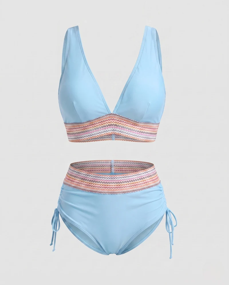 Damen Hochgeschnittener Bikini mit V-Ausschnitt und gerafftem Detail Nord Taschen