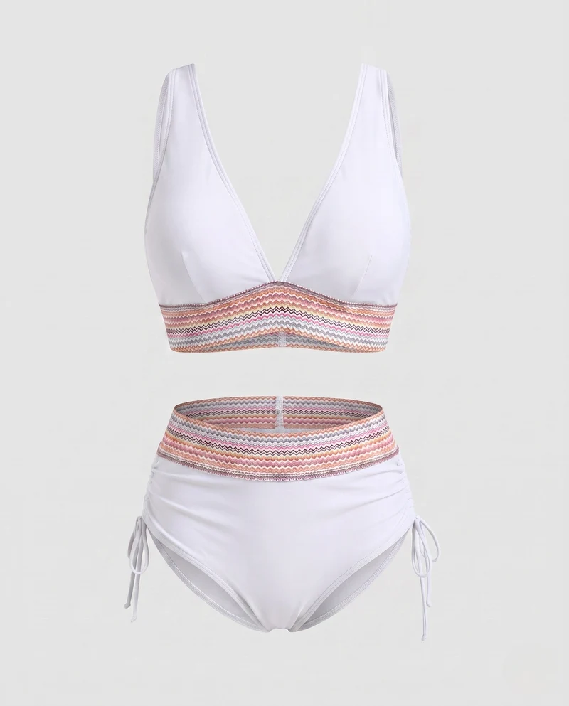 Damen Hochgeschnittener Bikini mit V-Ausschnitt und gerafftem Detail Nord Taschen