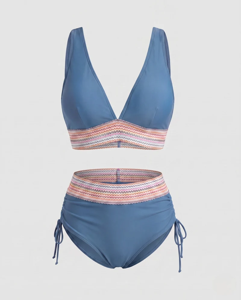 Damen Hochgeschnittener Bikini mit V-Ausschnitt und gerafftem Detail Nord Taschen