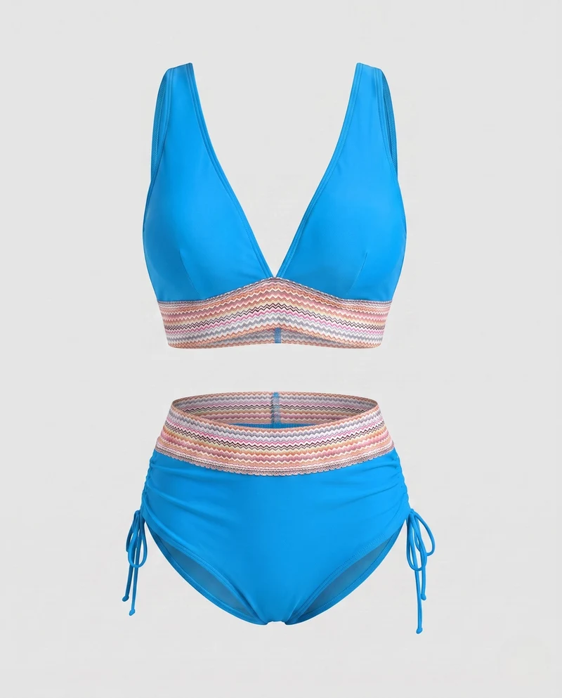 Damen Hochgeschnittener Bikini mit V-Ausschnitt und gerafftem Detail Nord Taschen