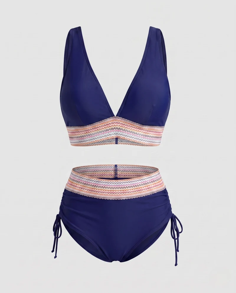 Damen Hochgeschnittener Bikini mit V-Ausschnitt und gerafftem Detail Nord Taschen