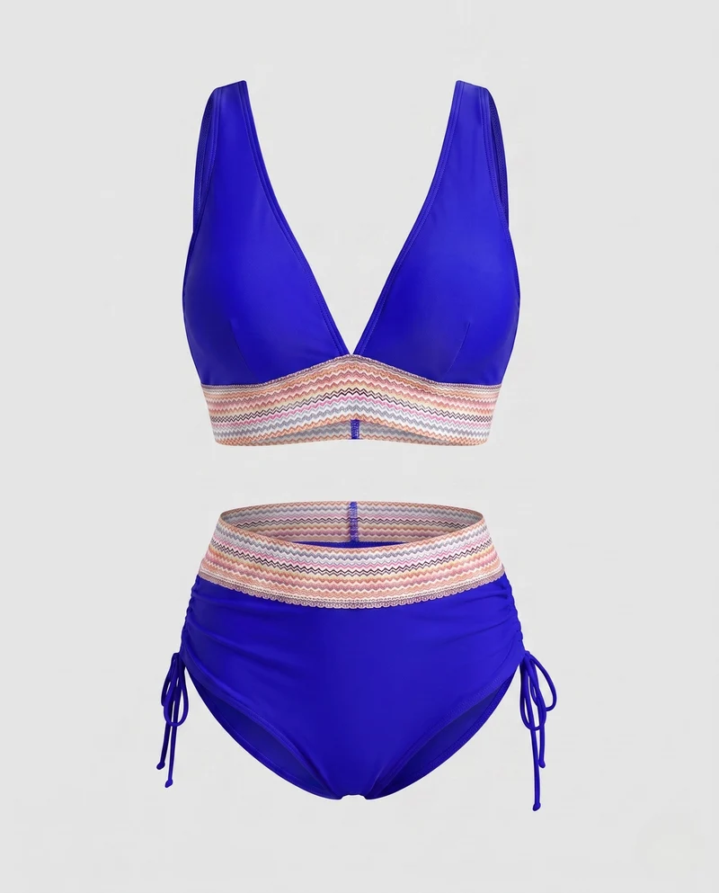 Damen Hochgeschnittener Bikini mit V-Ausschnitt und gerafftem Detail Nord Taschen