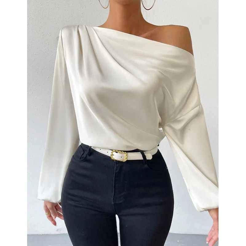 Damen Satin-Oberteil mit asymmetrischem Ausschnitt und fließendem Schnitt