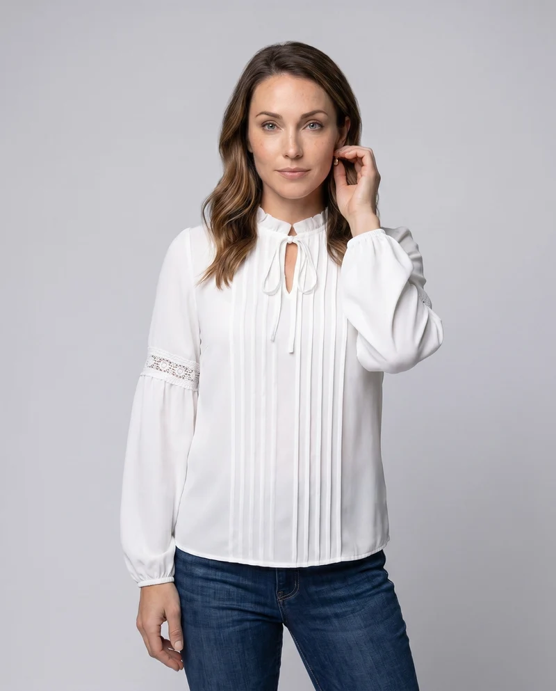 Damen Bluse mit feinen Rüschendetails und plissiertem Design
