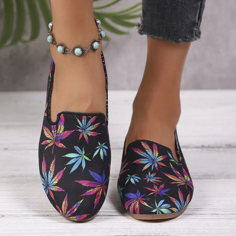 Damen Slip-On Mokassins mit buntem Pflanzenmuster Nord Taschen