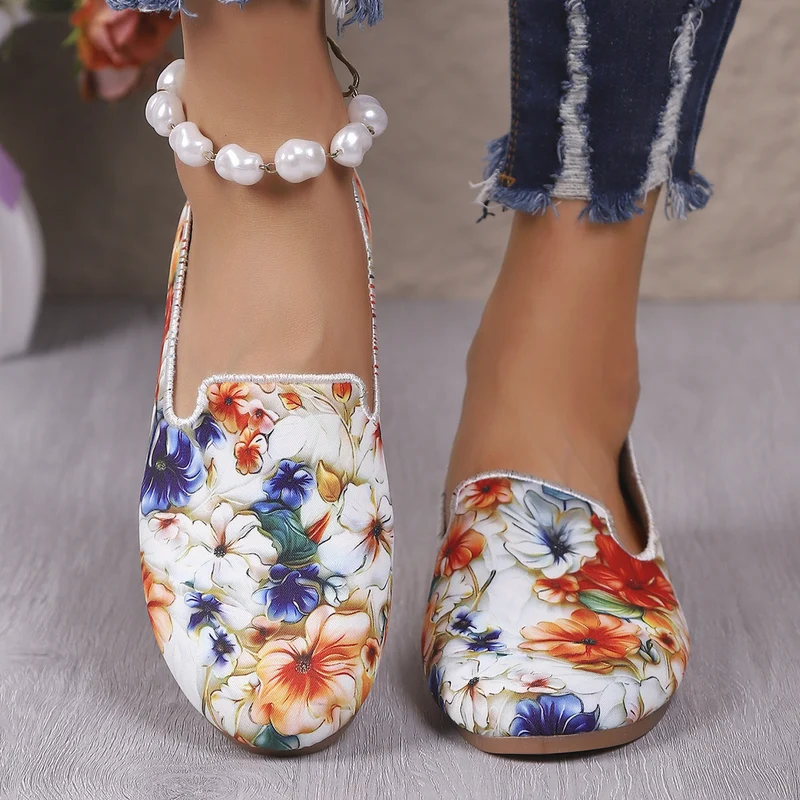 Damen Slip-On Mokassins mit buntem Pflanzenmuster Nord Taschen