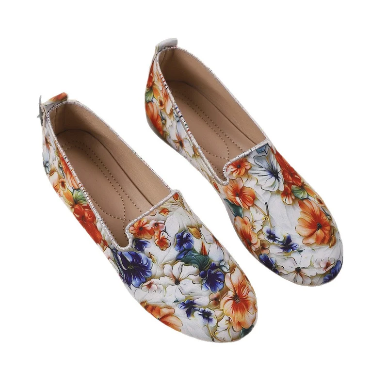 Damen Slip-On Mokassins mit buntem Pflanzenmuster Nord Taschen