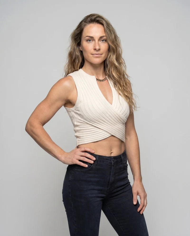 Damen Cropped Oberteil mit dekorativem Wickel-Design und trendigem Kettenausschnitt