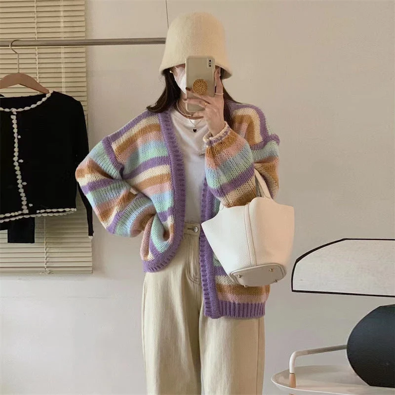 Damen Gemusterter Strickcardigan mit luftigen Ärmeln und sanften Farbverläufen