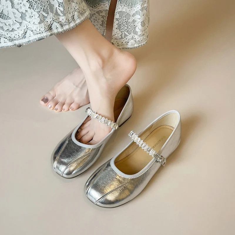 Damen Ballerinas mit elegantem Riemen und schimmerndem Obermaterial