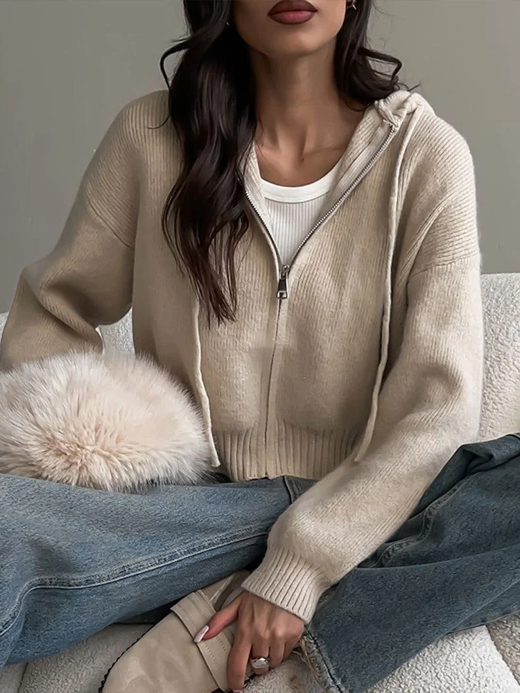 Damen lässiger Zip-Hoodie mit weichem Strick und lässiger Passform Nord Taschen