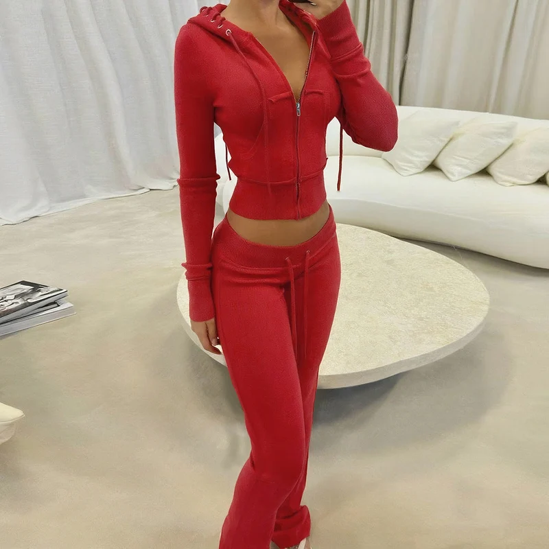 Damen Sportlicher Zweiteiler mit cropped Hoodie und elastischen Jogginghosen