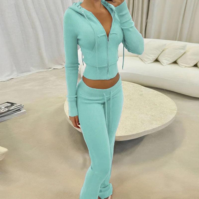 Damen Sportlicher Zweiteiler mit cropped Hoodie und elastischen Jogginghosen
