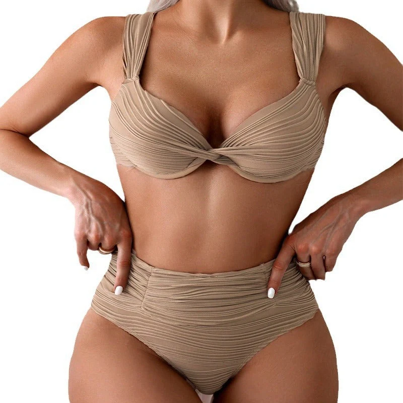 Damen Hoch tailliertes Bikini-Set mit raffiniertem Wickeldetail