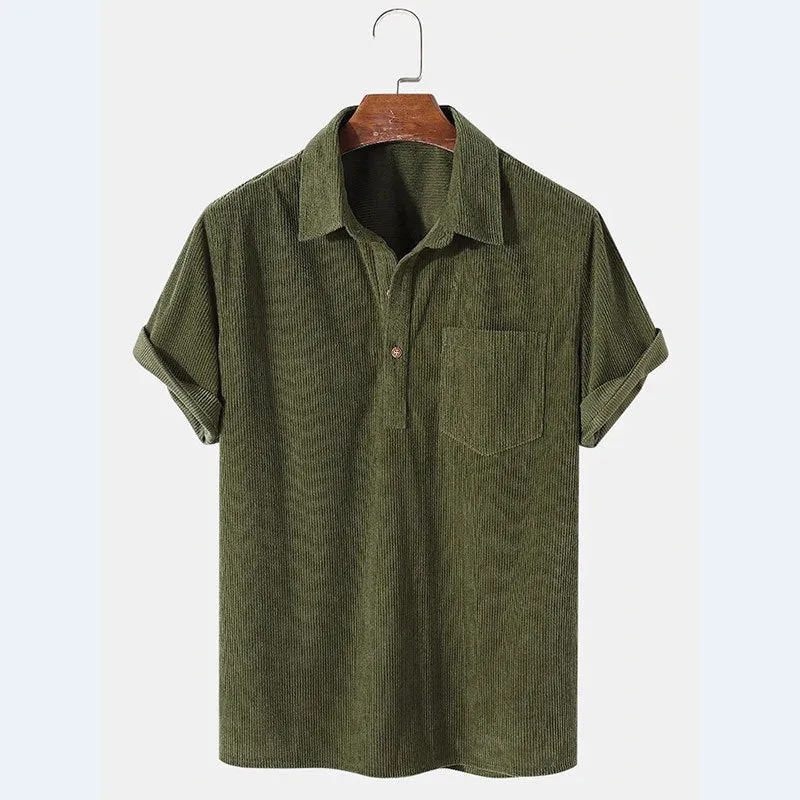 Herren Kurzarm Poloshirt aus gestreiftem Stoff mit Knopfleiste und Brusttasche