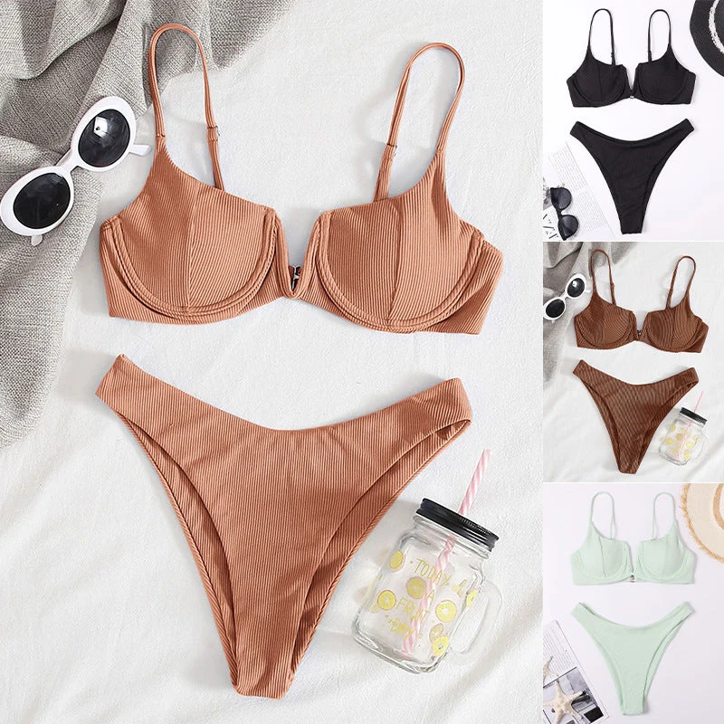 Damen-Bikini mit Bügel und strukturierter Rippoptik
