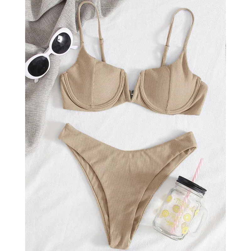 Damen-Bikini mit Bügel und strukturierter Rippoptik