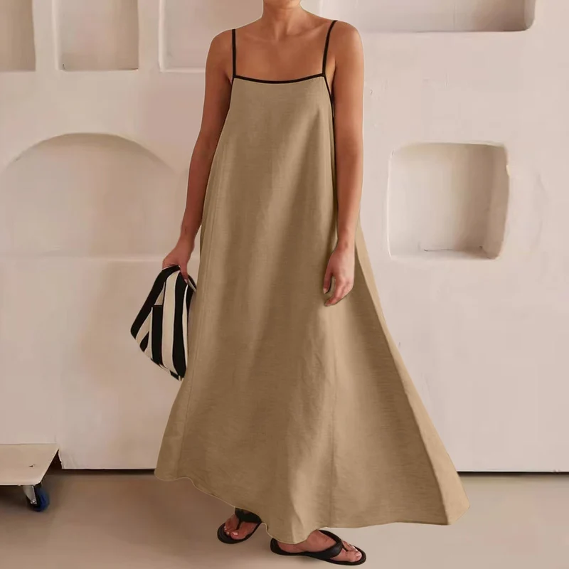 Damen Sommerliches Maxikleid mit schmalen Spaghettiträgern und fließendem Schnitt