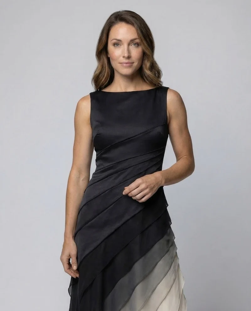 Damen Abendkleid Satin-Oberteil Chiffon-Stufen