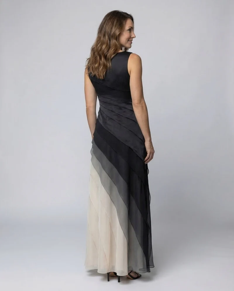 Damen Abendkleid Satin-Oberteil Chiffon-Stufen