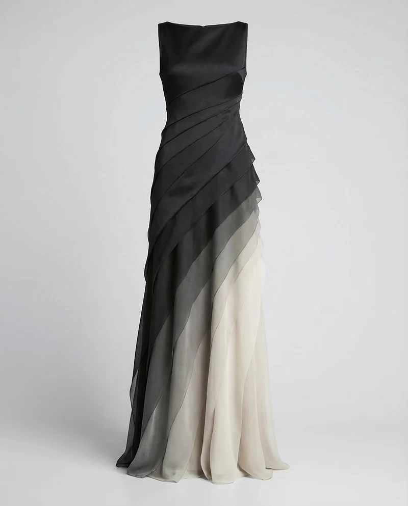 Damen Abendkleid Satin-Oberteil Chiffon-Stufen