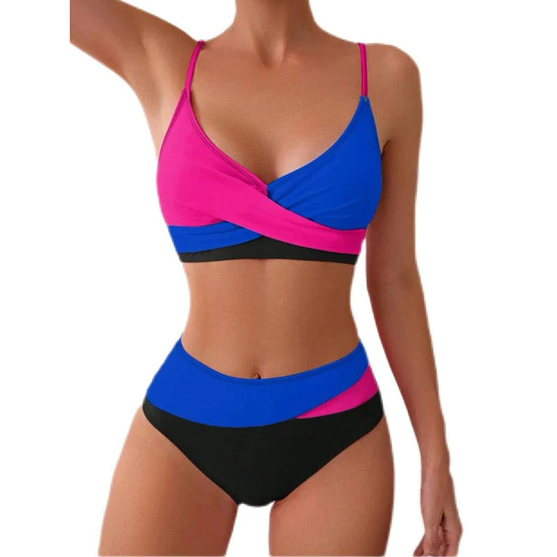 Damen Hoch tailliertes Bikini-Set mit modischem Wickeloberteil