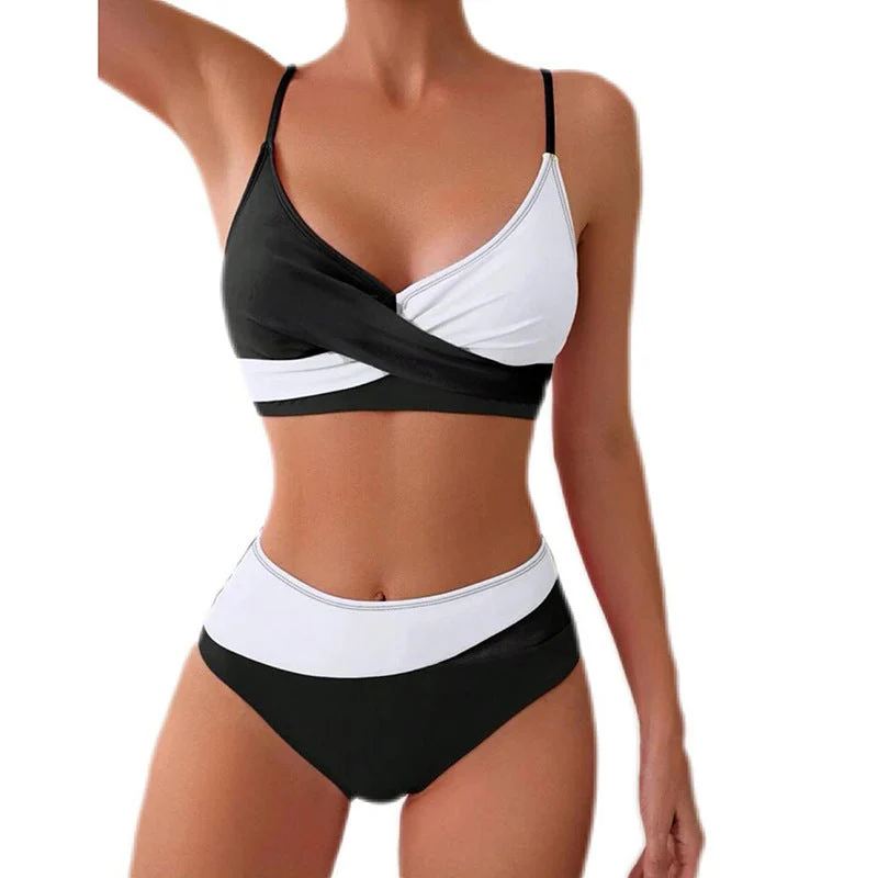Damen Hoch tailliertes Bikini-Set mit modischem Wickeloberteil