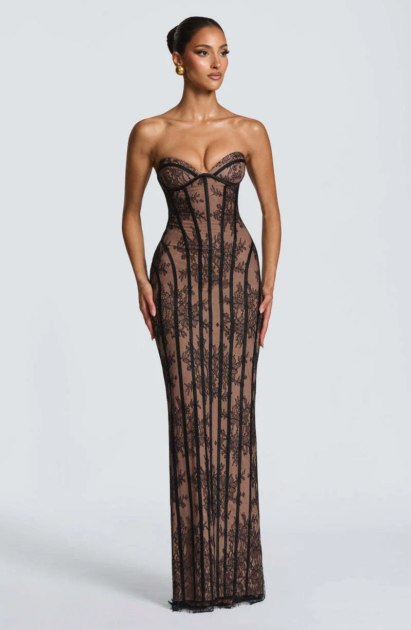 Damen Abendkleid mit raffinierten Spitzen-Details Nord Taschen